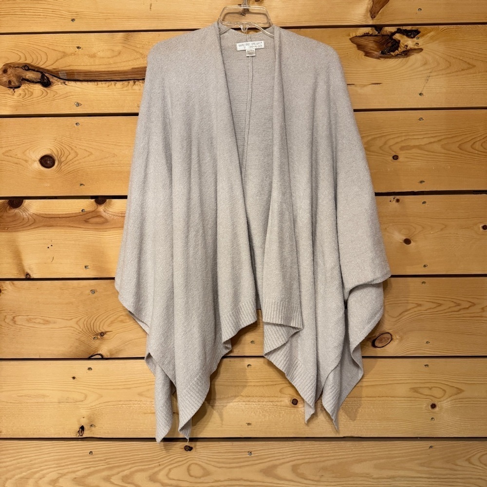 Barefoot Dreams CozyChic Lite Knit Oatmeal Cream Open Front Poncho Wrap One Size - Picture 2 of 6